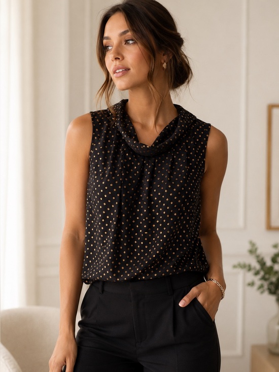 Jason Wu Tops - NWT Jason Wu Black & Gold Polka Dot Tie-Back Blouse | Draped Neck Sleeveless Top